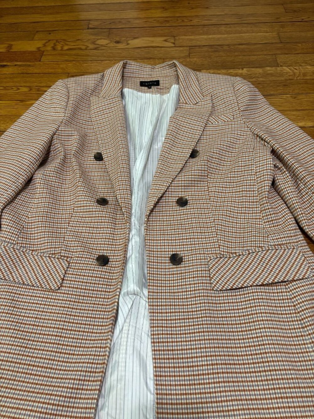 1 State Womens Open Front Blazer Jacket Size 16 Red Check Double Breasted Career - Picture 5 of 7